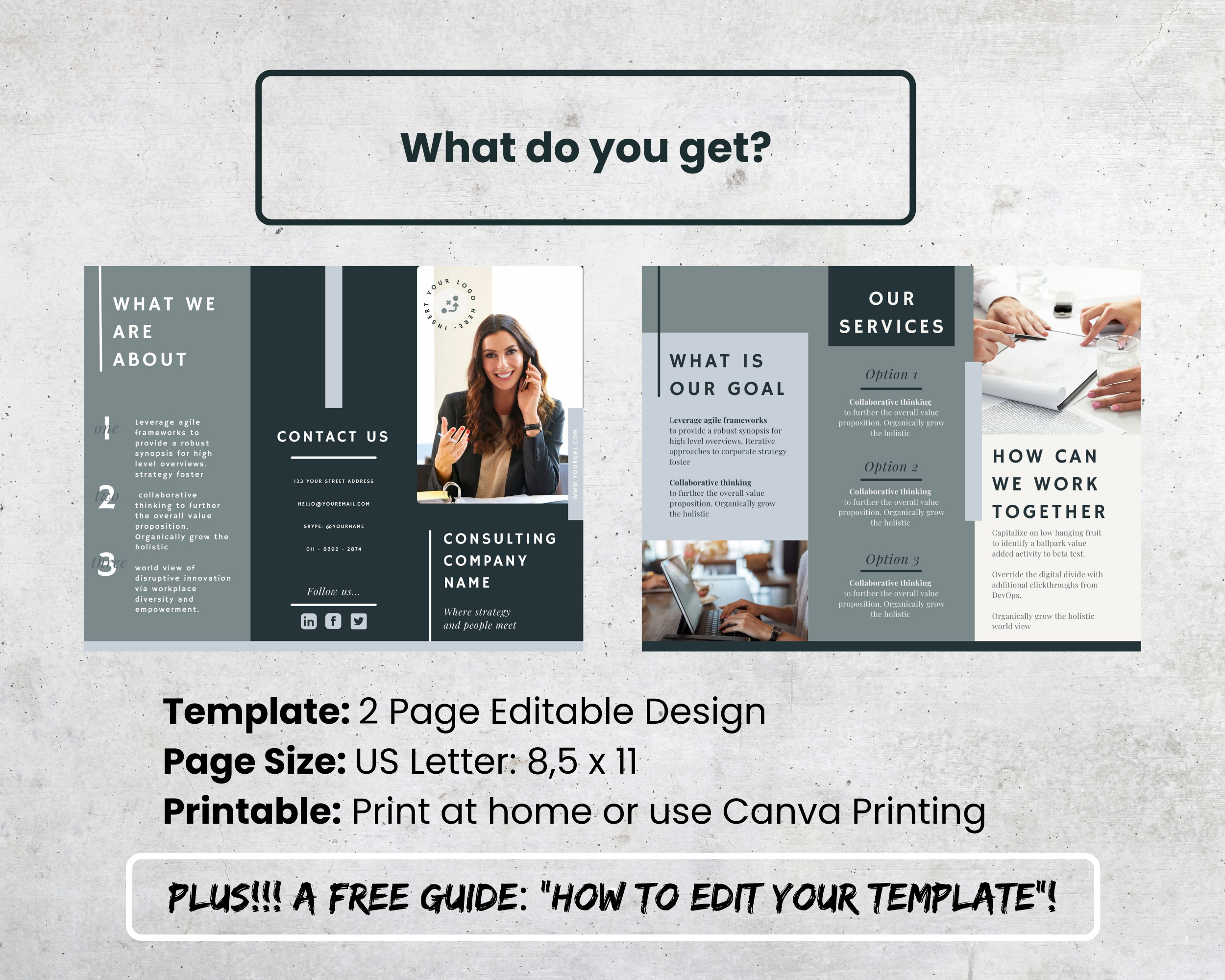 Modern Trifold Brochure Canva Template for Consultants | Blue + Grey - Image 2