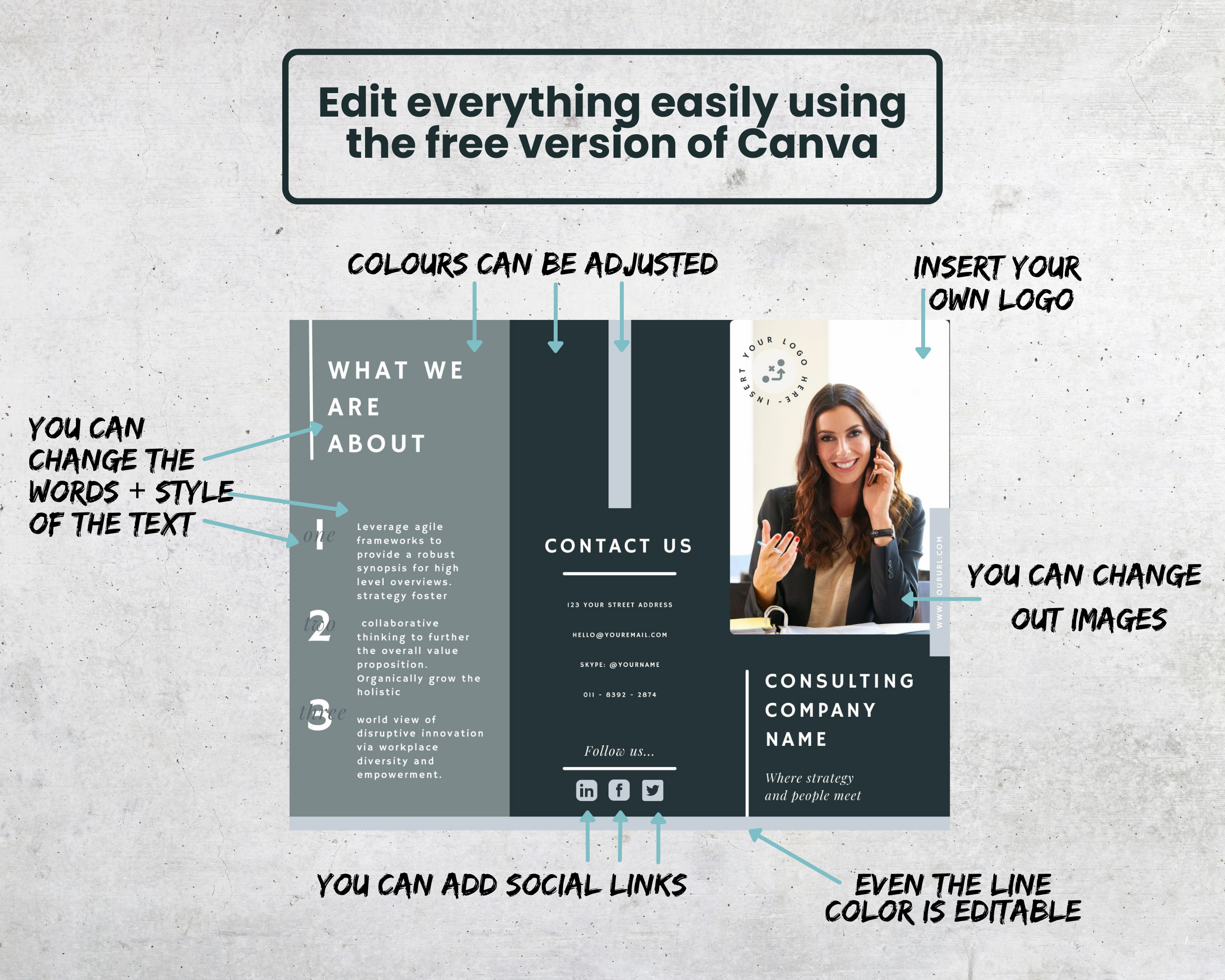 Modern Trifold Brochure Canva Template for Consultants | Blue + Grey - Image 5